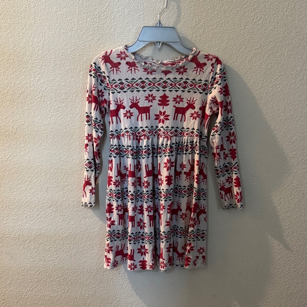 Hanna Anderson Festive Red and White Kids Dress 100% Cotton, Size 8/130cm